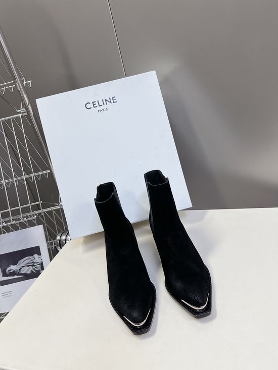 Celine Premium Leather Ankle Boots with Retro Logo Detail
