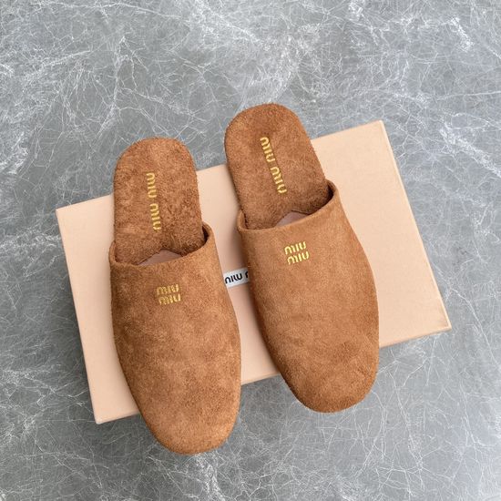 Miu Miu Suede Mule Slippers Comfortable Slip On Daily Footwear