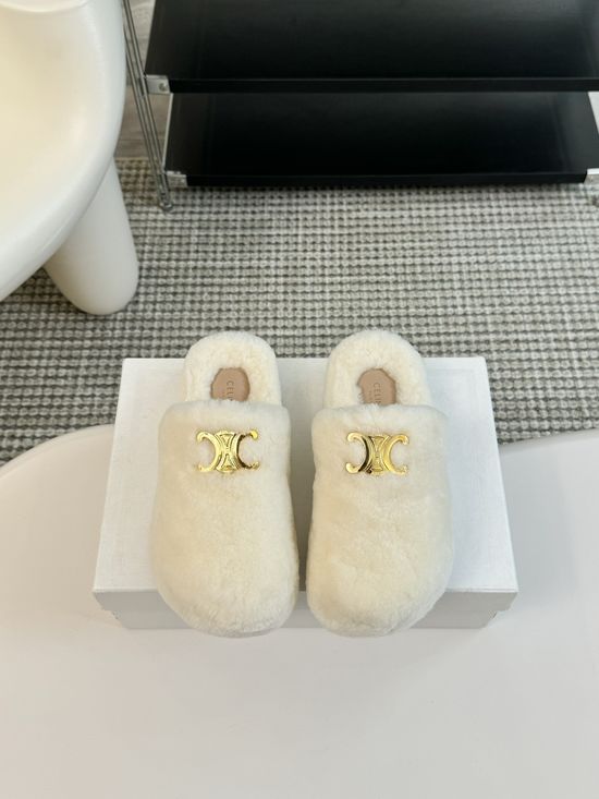 Celine Thick Sole Flip Flop Wool Slippers Wear-resistant Sole