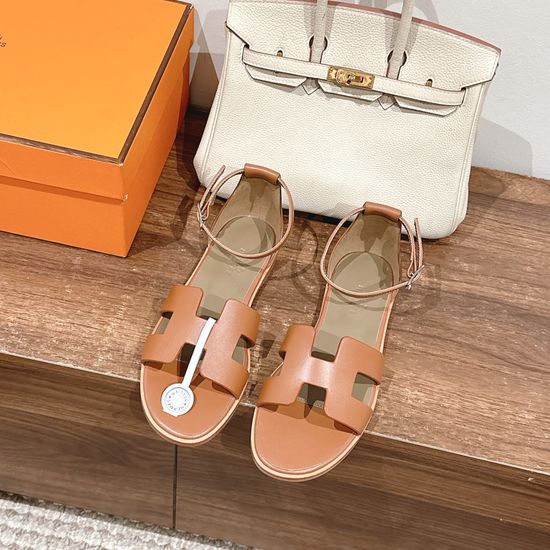 Hermes Classic Handmade Enamel Leather Sandals Casual Daily Style