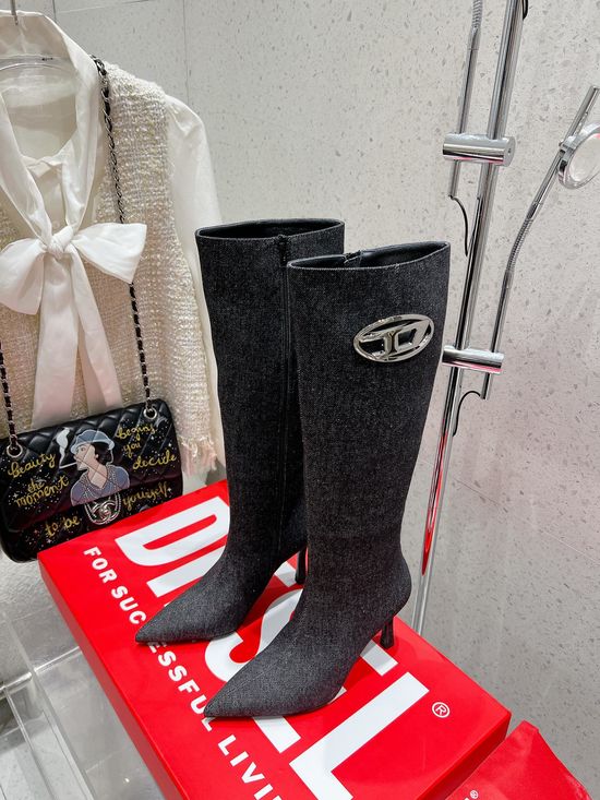 Diesel Pointed Toe Stiletto Side Zip Slimming Tall Boots