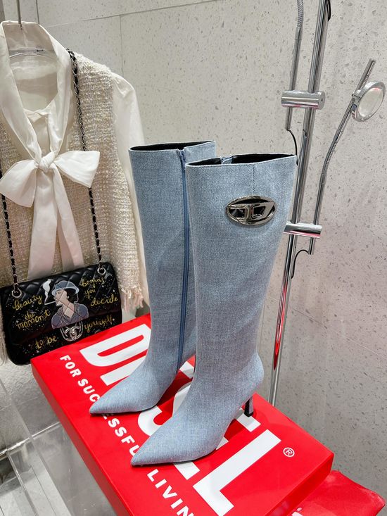 Diesel Pointed Toe Stiletto Side Zip Slimming Tall Boots
