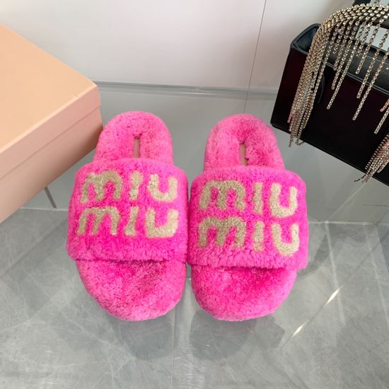 Miu Miu Soft Shearling Lined Cozy Non-slip Warm Slippers