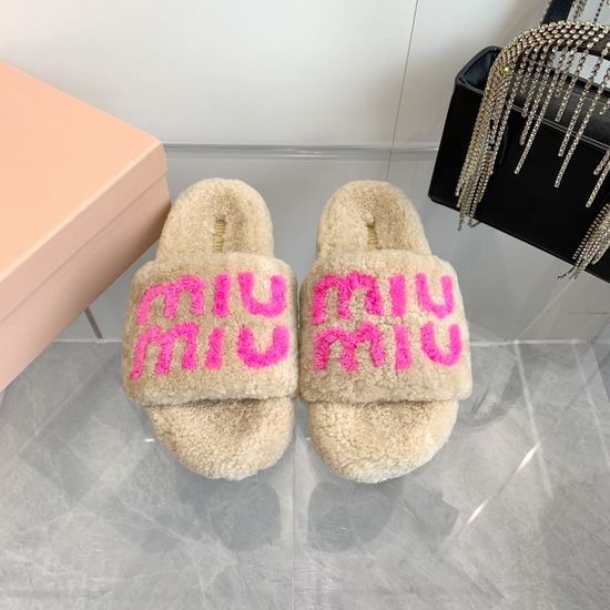 Miu Miu Soft Shearling Lined Cozy Non-slip Warm Slippers