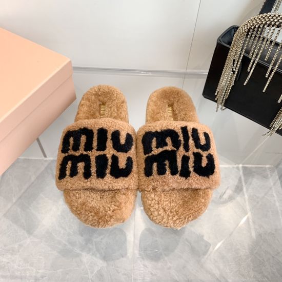 Miu Miu Soft Shearling Lined Cozy Non-slip Warm Slippers