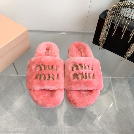 Miu Miu Embroidered Wool Upper Soft Non-slip House Slippers