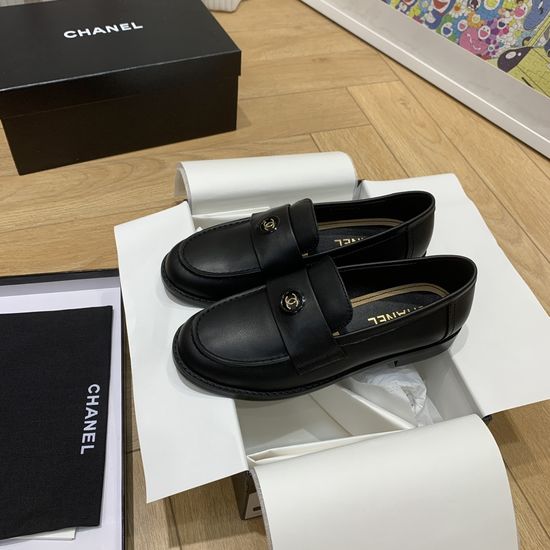 Chanel Vintage Loafers Genuine Leather Upper Sheepskin Lining