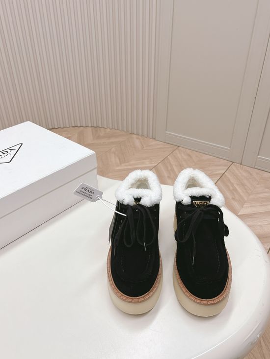 Prada Tri-Logo Plush Boots Thick Sole Warm Lined Footwear