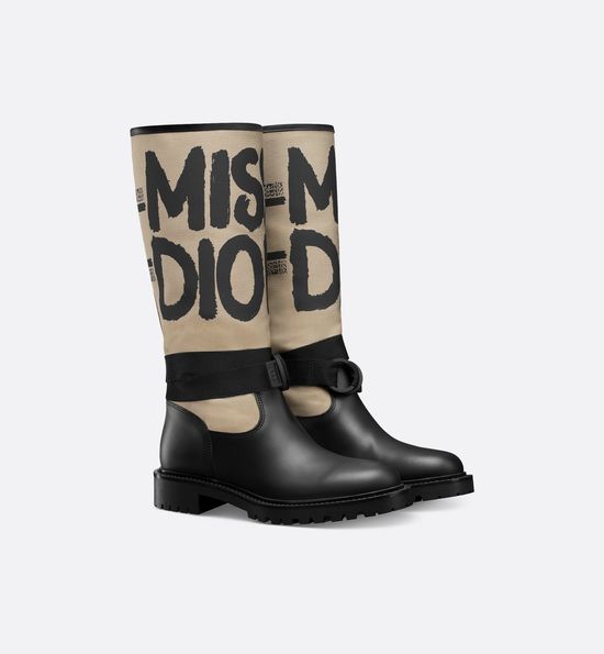 Christian Dior Premium Lace-up Mid-top Color Block Leather Combat Boots