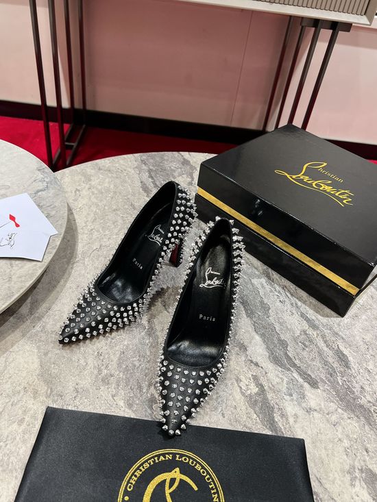 Christian Louboutine Chic Studded Pointed Toe Leather Dress Pumps