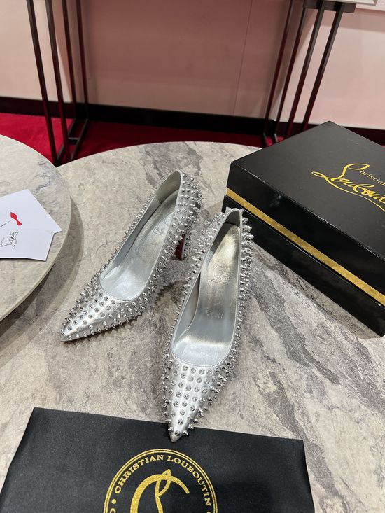 Christian Louboutine Chic Studded Pointed Toe Leather Dress Pumps