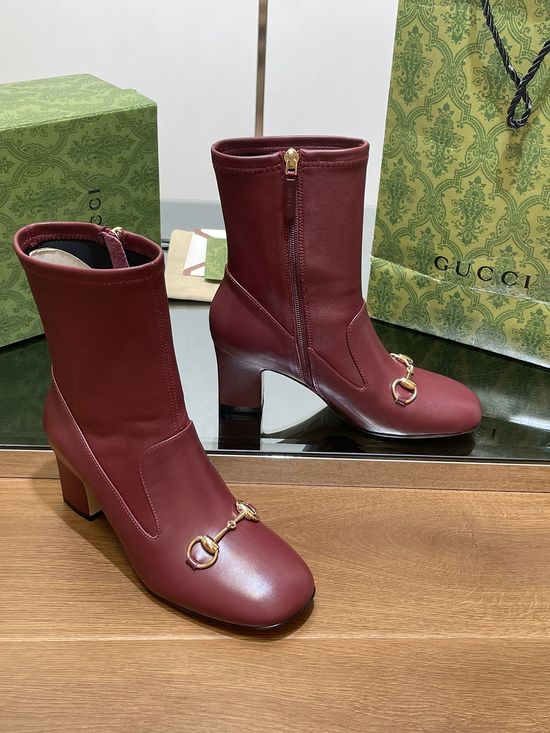 Gucci Low Heel Leather Horsebit Ankle Boots