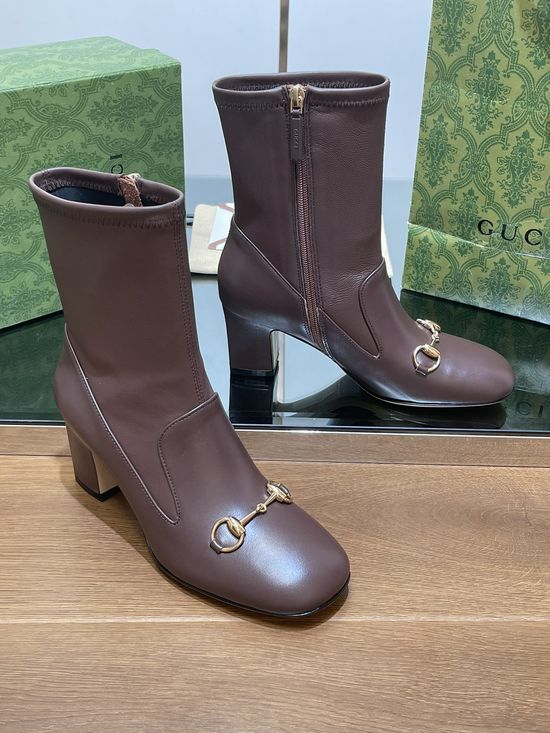 Gucci Low Heel Leather Horsebit Ankle Boots