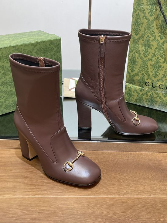 Gucci Leather Horsebit Ankle Boots Chunky Block Heel