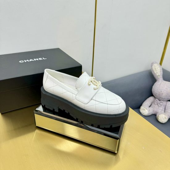 Chanel Patent Leather Platform Chunky Heel Loafers