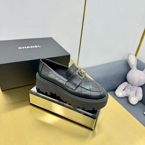 Chanel Patent Leather Platform Chunky Heel Loafers