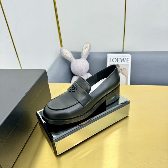Chanel Patent Leather Platform Chunky Heel Loafers