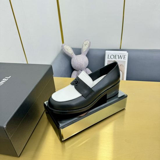 Chanel Patent Leather Platform Chunky Heel Loafers