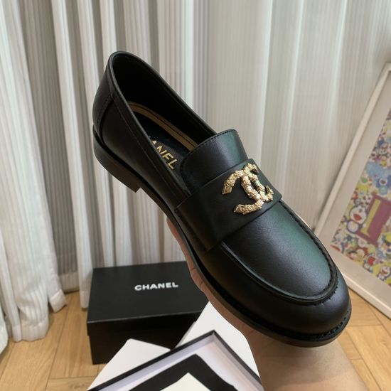 Chanel Vintage Style Leather Loafers with Metal Buckle
