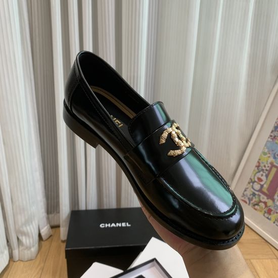Chanel Vintage Style Leather Loafers with Metal Buckle