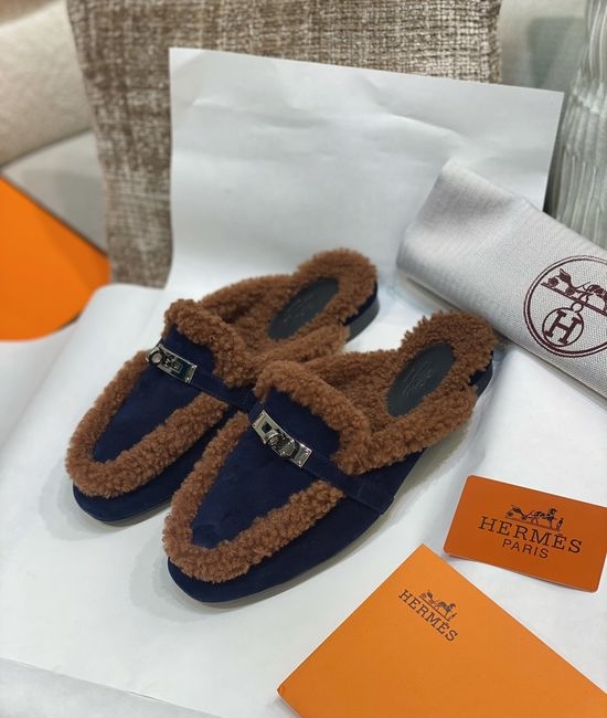 Hermes Shearling Lined Mule Shoes With Premium Leather Upper