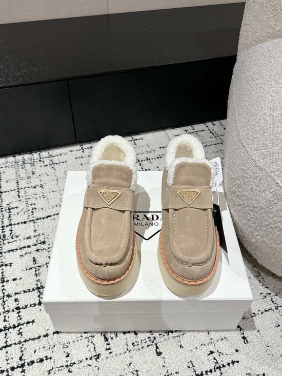 Prada Suede Platform Shearling Lined Ankle Boots Non Slip