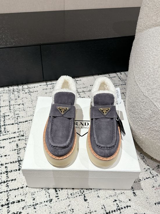 Prada Suede Platform Shearling Lined Ankle Boots Non Slip