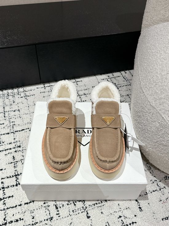 Prada Suede Platform Shearling Lined Ankle Boots Non Slip
