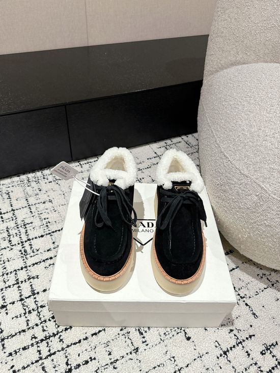 Prada Suede Platform Shearling Lined Ankle Boots Non Slip