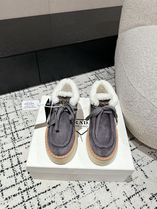 Prada Suede Platform Shearling Lined Ankle Boots Non Slip