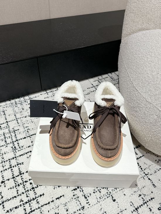 Prada Suede Platform Shearling Lined Ankle Boots Non Slip