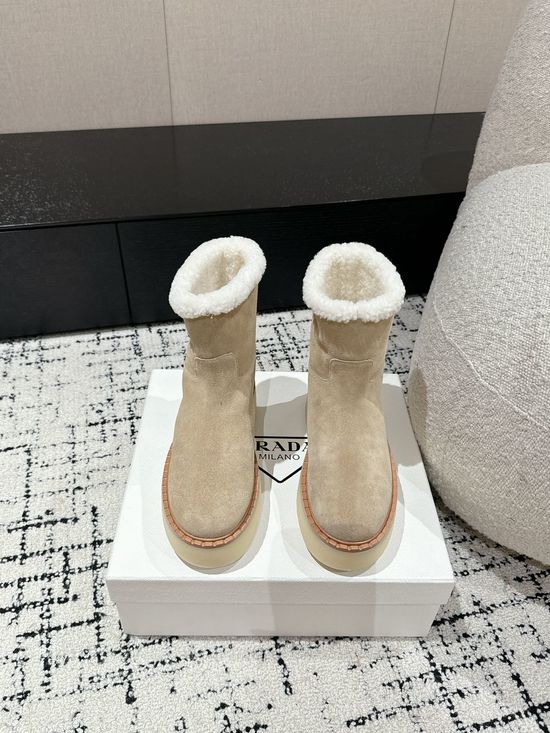 Prada Suede Platform Winter Boots Non-slip Warm Fleece Lined