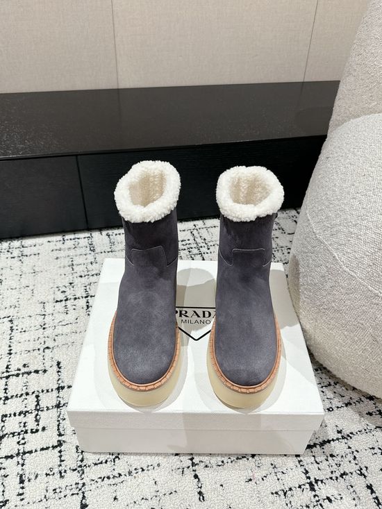 Prada Suede Platform Winter Boots Non-slip Warm Fleece Lined