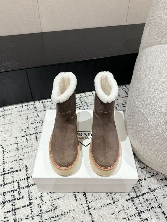 Prada Suede Platform Winter Boots Non-slip Warm Fleece Lined
