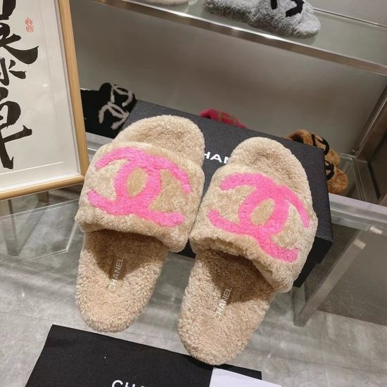 Chanel Genuine Lamb Wool Non-slip Casual House Slippers
