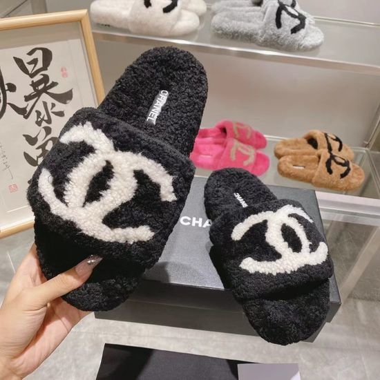 Chanel Genuine Lamb Wool Non-slip Casual House Slippers