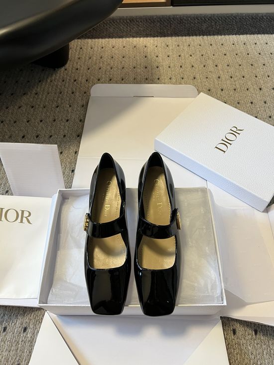 Christian Dior Patent Leather Square Toe Low Heel Strap Dress Shoes