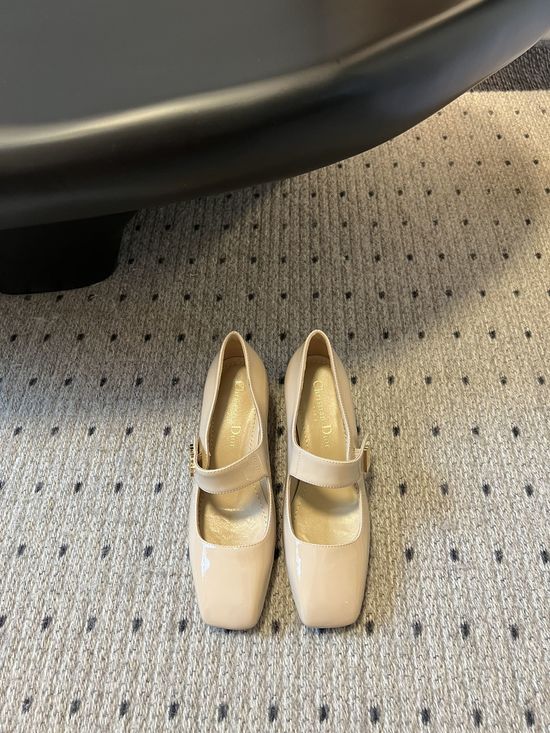 Christian Dior Patent Leather Square Toe Low Heel Strap Dress Shoes