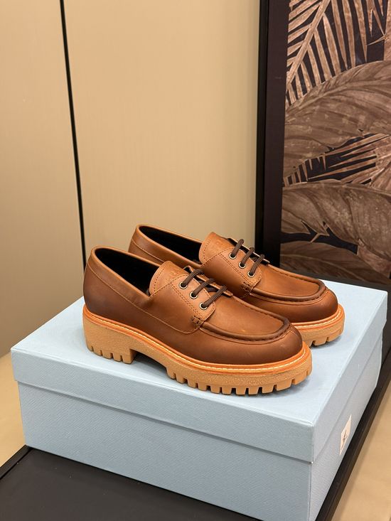 Prada Cowhide Comfortable Triangle Logo Loafers