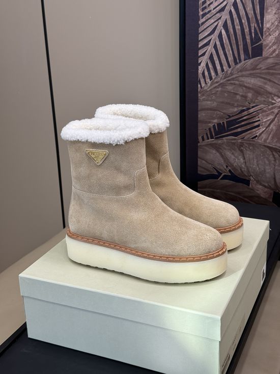 Prada Shearling Lined Cow Suede Non-slip Short Boots
