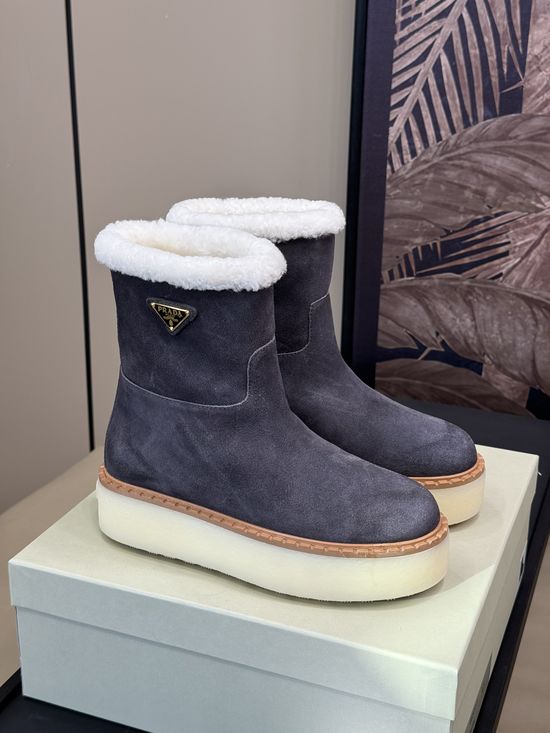 Prada Shearling Lined Cow Suede Non-slip Short Boots