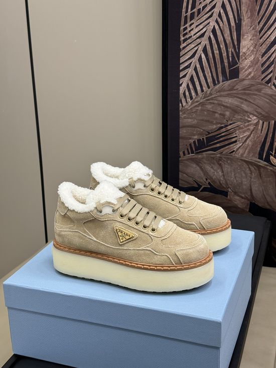 Prada Shearling Lined Cow Suede Non-slip Short Boots