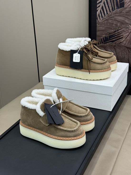 Prada Shearling Lined Cow Suede Non-slip Short Boots