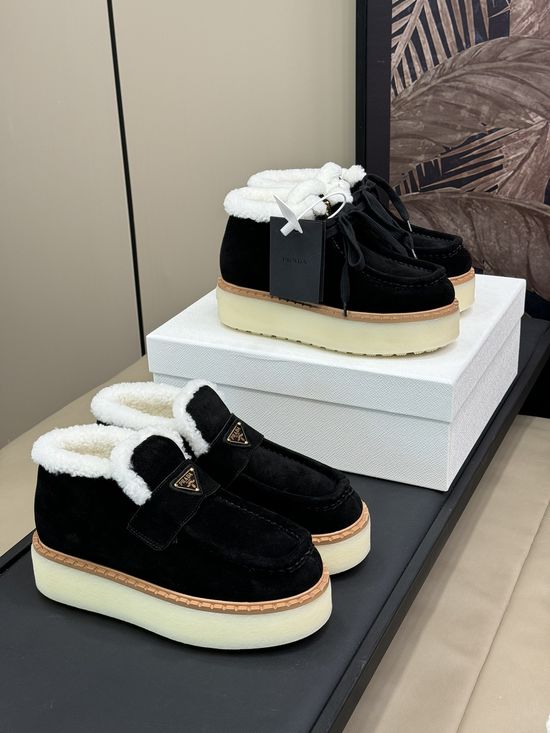 Prada Shearling Lined Cow Suede Non-slip Short Boots