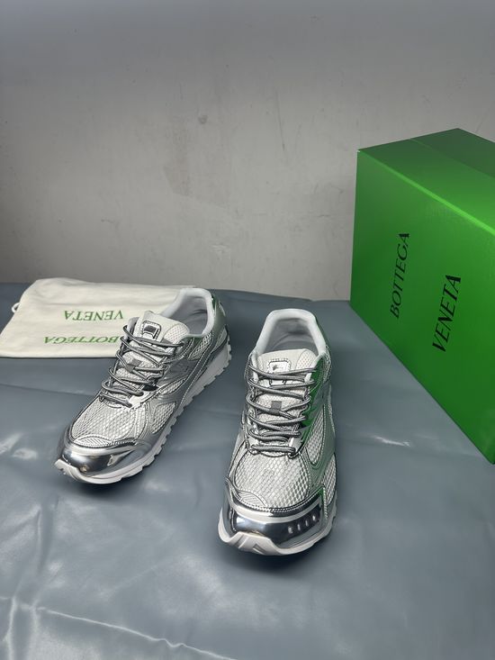 Bottega Veneta Metallic Silver Breathable Chunky Sneakers Non-Slip Height Boosting Shoes