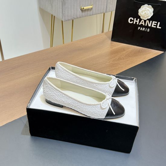 Chanel Two-tone Leather Slingback Ballet Flats with Real Leather Sole