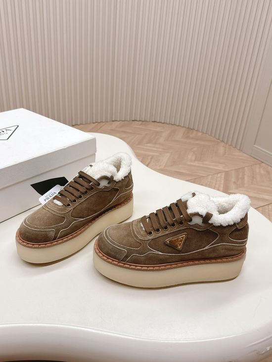 Prada Brushed Fleece Lined Platform Winter Boots