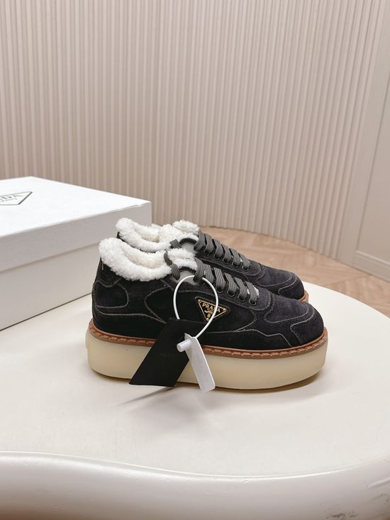 Prada Brushed Fleece Lined Platform Winter Boots