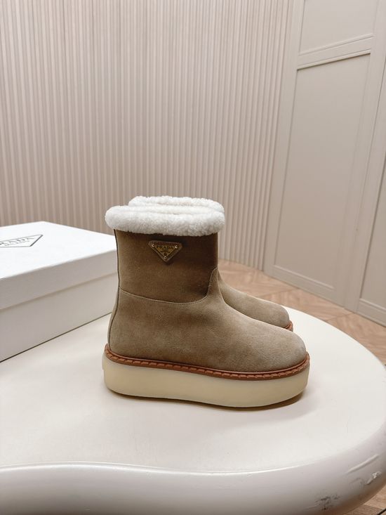 Prada Brushed Fleece Lined Platform Winter Boots