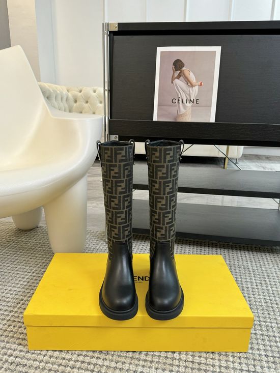 Fendi Retro Pattern Cowhide Tall Shaft Boots